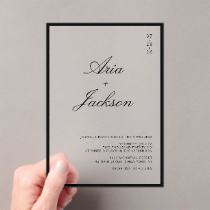 Invitations En Acrylique Mariage Moderne Élégant Calligraphie Noir & Blanc