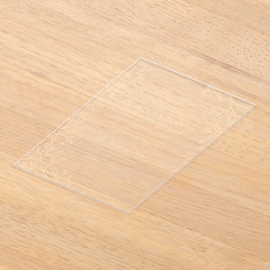 Invitations En Acrylique Mariage Moderne Élégant Feuille Minimal Or (Poser)