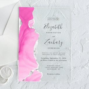 Invitations En Acrylique Mariage Moderne en Agate Rose Argent