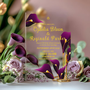 Invitations En Acrylique Mariage Moderne Épuré Lys Callas Violet Pourpre