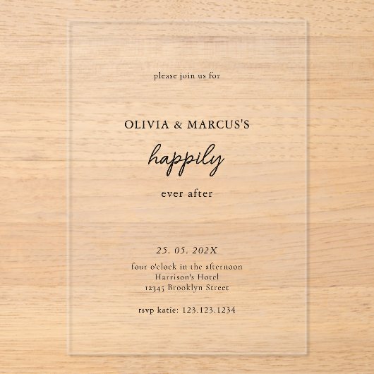 Invitations En Acrylique Mariage moderne et heureux pour toujours (Recto)