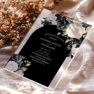 Invitations En Acrylique Mariage Moderne Floral Minimaliste Noir