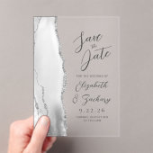 Invitations En Acrylique Mariage Moderne Gris Agate Blanc Argent Script (In situ (ordinateur de poche))
