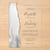 Invitations En Acrylique Mariage Moderne Gris Blanc Or Agate (Recto)