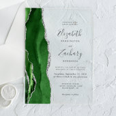 Invitations En Acrylique Mariage moderne Hunter Green Silver Agate
