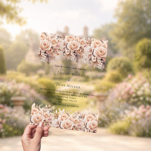 Invitations En Acrylique Mariage moderne luxe or rose fleurs ivoire transpa