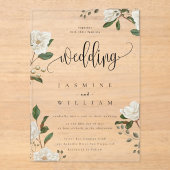 Invitations En Acrylique Mariage moderne Magnolia (Recto)
