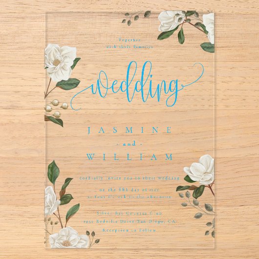Invitations En Acrylique Mariage Moderne Magnolia (Recto)