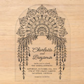 Invitations En Acrylique Mariage Moderne Mandala Boho Noir (Recto)