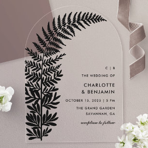 Invitations En Acrylique Mariage Moderne Minimaliste Arche Fougère Noire