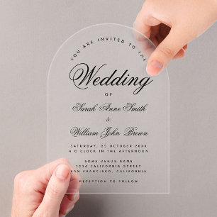 Invitations En Acrylique Mariage Moderne Minimaliste Écriture Transparente