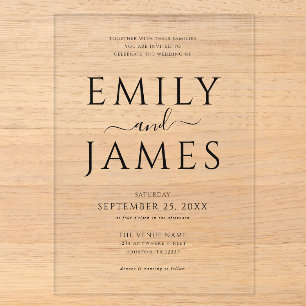 Invitations En Acrylique Mariage Moderne Minimaliste Élégant Typographie