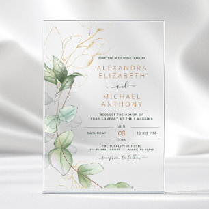 Invitations En Acrylique Mariage Moderne Minimaliste Feuille Verte d'Eucaly
