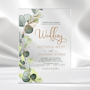 Invitations En Acrylique Mariage Moderne Minimaliste Feuille Verte d'Eucaly