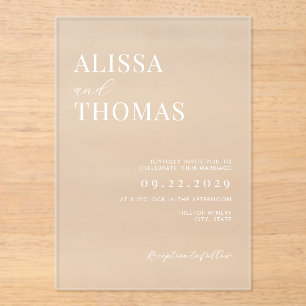 Invitations En Acrylique Mariage moderne minimaliste noir et blanc