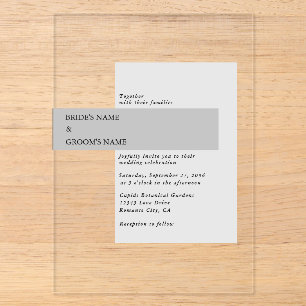 Invitations En Acrylique Mariage Moderne Noir & Blanc