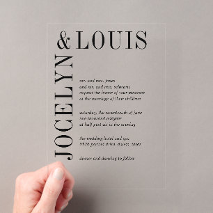 Invitations En Acrylique Mariage Moderne Noir et Blanc Audacieux