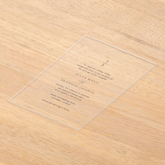 Invitations En Acrylique Mariage Moderne Noir et Blanc avec Monogramme (Poser)