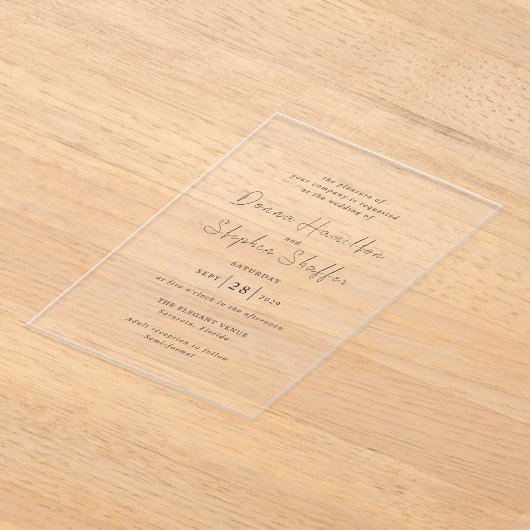 Invitations En Acrylique Mariage moderne noir et blanc propre (Poser)