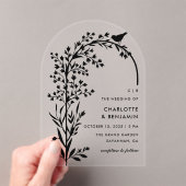 Invitations En Acrylique Mariage Moderne Oiseau Noir et Branche (In situ (ordinateur de poche))