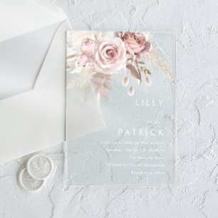 Invitations En Acrylique Mariage Moderne Rose Poussiéreuse & Rose Blush