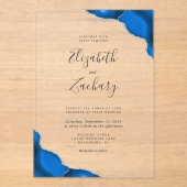 Invitations En Acrylique Mariage moderne Royal Blue Silver Agate Corners (Recto)