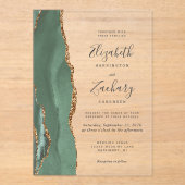 Invitations En Acrylique Mariage moderne Sage Green Gold Agate (Recto)