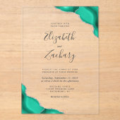 Invitations En Acrylique Mariage moderne Seafoam Green Silver Agate Corners (Recto)