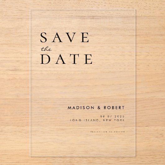 Invitations En Acrylique Mariage moderne simple Enregistrer la date (Recto)