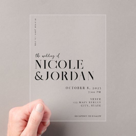 Invitations En Acrylique Mariage moderne simple et chic (In situ (ordinateur de poche))