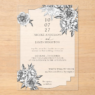 Invitations En Acrylique Mariage moderne simple noir et blanc