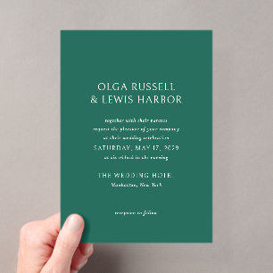 Invitations En Acrylique Mariage Moderne Simple Vert Émeraude