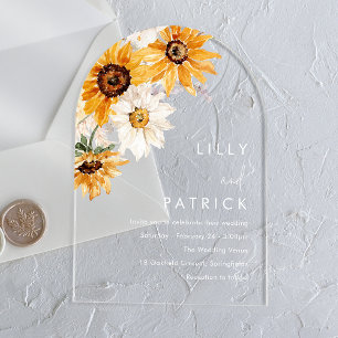 Invitations En Acrylique Mariage Moderne Tournesol Ensoleillé