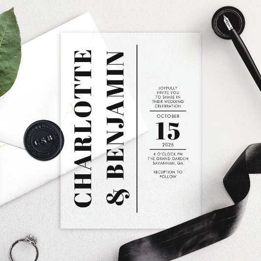 Invitations En Acrylique Mariage Moderne Vertical Gras Noir