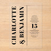 Invitations En Acrylique Mariage Moderne Vertical Gras Noir (Recto)