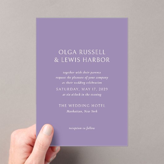 Invitations En Acrylique Mariage moderne violet simple (In situ (ordinateur de poche))