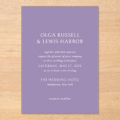 Invitations En Acrylique Mariage moderne violet simple (Recto)