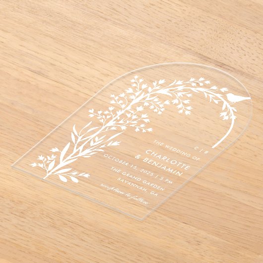 Invitations En Acrylique Mariage moderne White Bird and Branch (Poser)