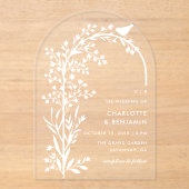 Invitations En Acrylique Mariage moderne White Bird and Branch (Recto)