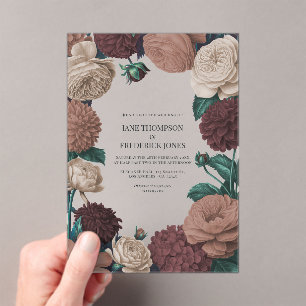 Invitations En Acrylique Mariage Moka Plume, Baie Terreuse & Soie Taupe