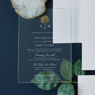 Invitations En Acrylique Mariage Monogramme Arbre Palmier Tropical Aquarell