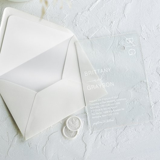 Invitations En Acrylique Mariage Monogramme Blanc Moderne