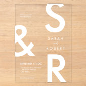 Invitations En Acrylique Mariage Monogramme Blanc Moderne (Recto)