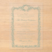 Invitations En Acrylique mariage monogramme classique à cadre feuilleté ver (Recto)