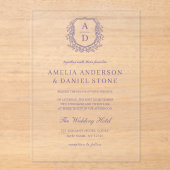 Invitations En Acrylique Mariage Monogramme Crête Florale Violet Lavande (Recto)