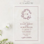 Invitations En Acrylique Mariage Monogramme de cime feutrée de Bourgogne mo<br><div class="desc">L'élégance et l'intimité sont magnifiquement encapsulées dans ce faire-part de mariage moderne. Le riche monogramme bordeaux est au centre d’une douce couronne de verdure délicate, symbolisant l’amour florissant du couple. Avec son écriture sophistiquée et sa disposition propre, ce design transmet le lien personnel entre deux familles, en commençant par les...</div>
