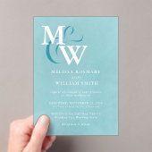 Invitations En Acrylique Mariage Monogramme de verre marin moderne (In situ (ordinateur de poche))