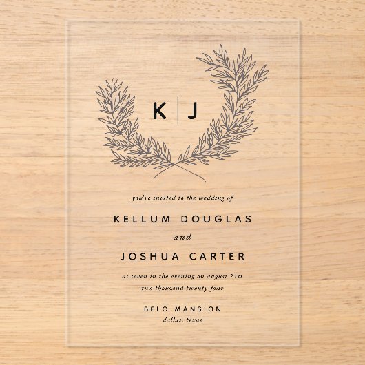 Invitations En Acrylique Mariage Monogramme distingué (Recto)