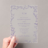 Invitations En Acrylique Mariage Monogramme Élégant pour Lavande Feuille Mi (In situ (ordinateur de poche))