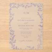 Invitations En Acrylique Mariage Monogramme Élégant pour Lavande Feuille Mi (Recto)